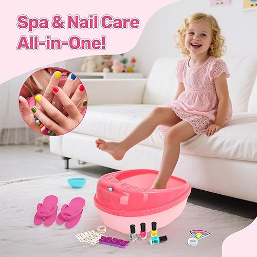 Miniatura 4 de Kit de spa de pies y arte de uñas para niños de 4 a 12 años, juego de spa de pies todo en 1 con luces coloridas y juego de manicura, divertido kit
