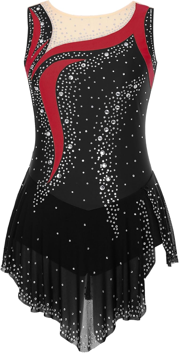 Women's Rhinestone Lyrical Ballet Leotard Sleeveless Ice Skating Dress Gymnastics Dancewear