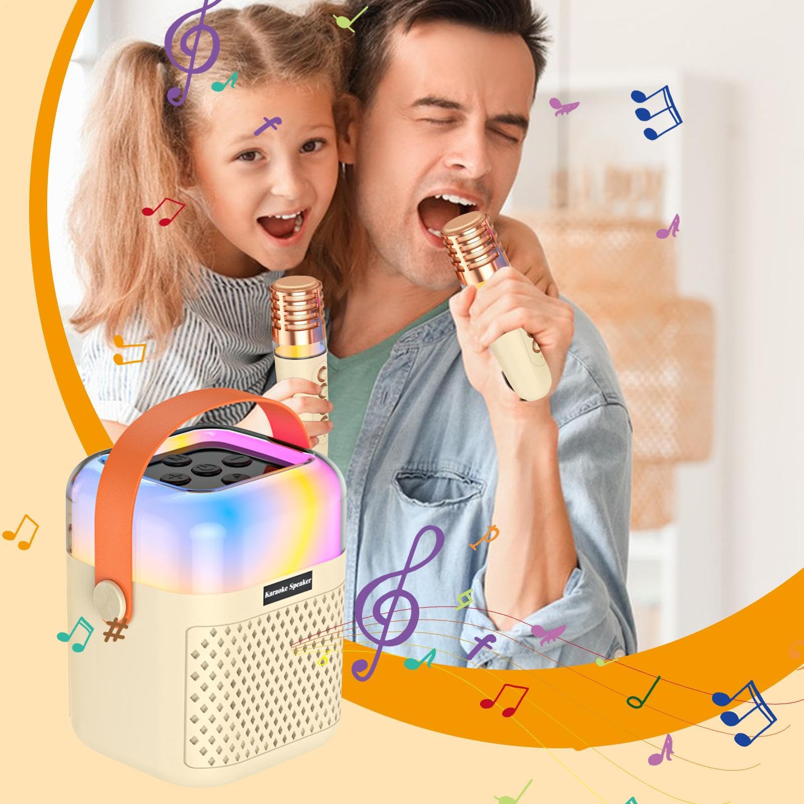 Máquina De Karaoke para Niños Altavoz De Canto Inalámbrico con 2 Micrófonos | Altavoz Exterior para Karaoke para Escenario Oficina Patio Jardín Trasero Exterior Reunión Hogar Actuación