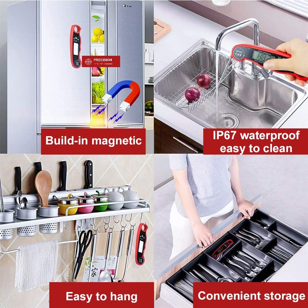 review Digital Meat Thermometer Instant Read for Grilling Cook Thermometers Waterproof Ultra Fast Kitchen Food Thermometers with Foldable Long Probe Large LCD Backlight Magnet Back Chocolate Turkey BBQ