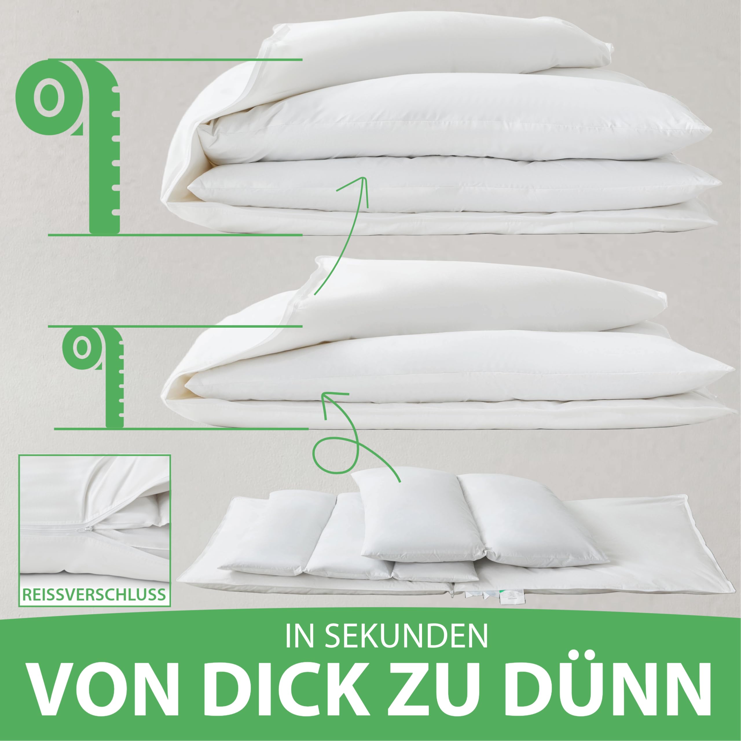 Welldora Premium Kopfkissen 80x80 höhenverstellbar | 100% Daunenfasern & Federn | Ergonomische Innovation: anpassbar fest bis weich | Kissen fachärztlich geprüft, Oeko-Tex Zertifiziert in Deutschland
