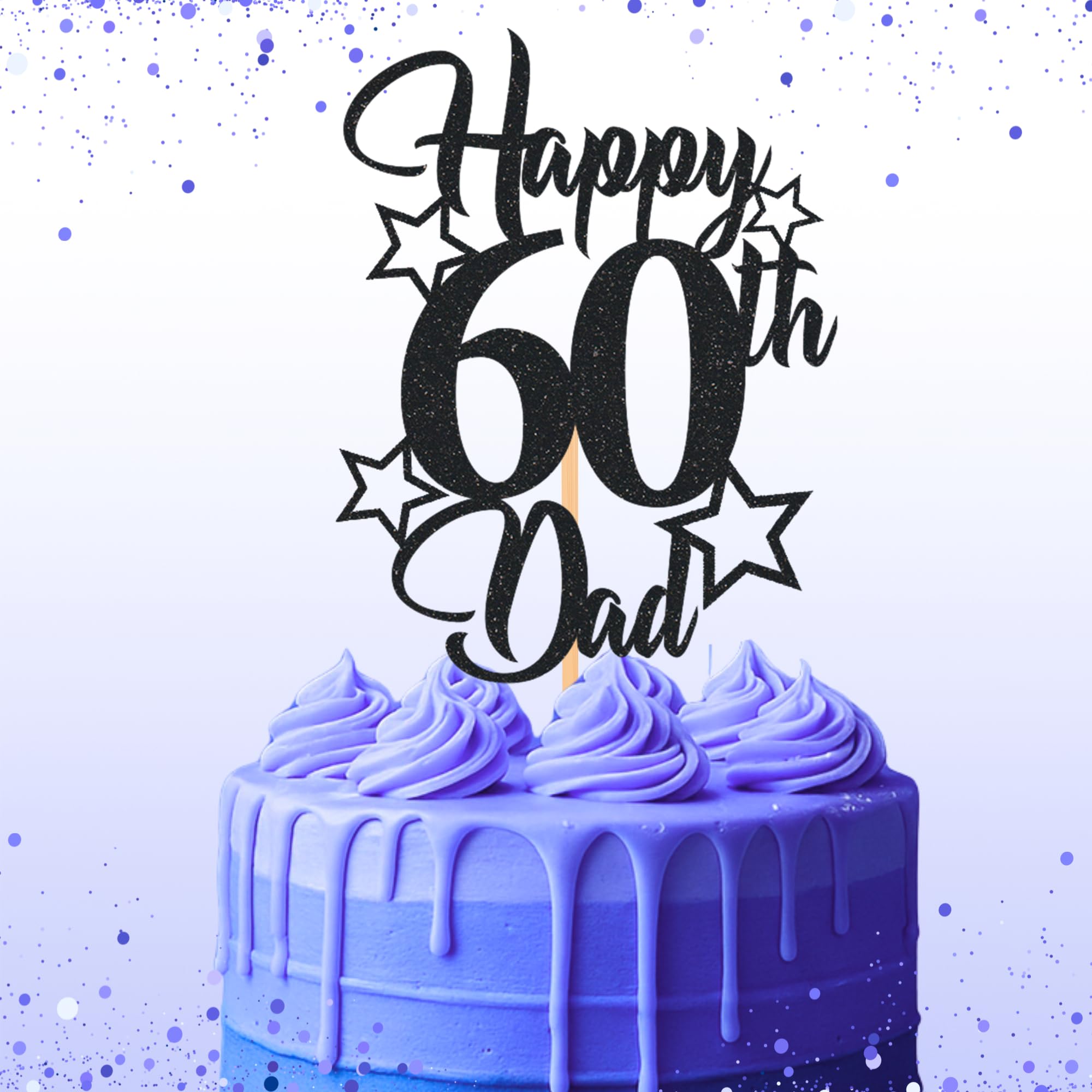 Glitter Birthday Cake Topper for Dad with stars, Birthday Cake Topper, Party Decorations, Party Supplies, 40, 50, 60, 70,80, 90 Many colours (60th, Black (20cm)) โ image 1