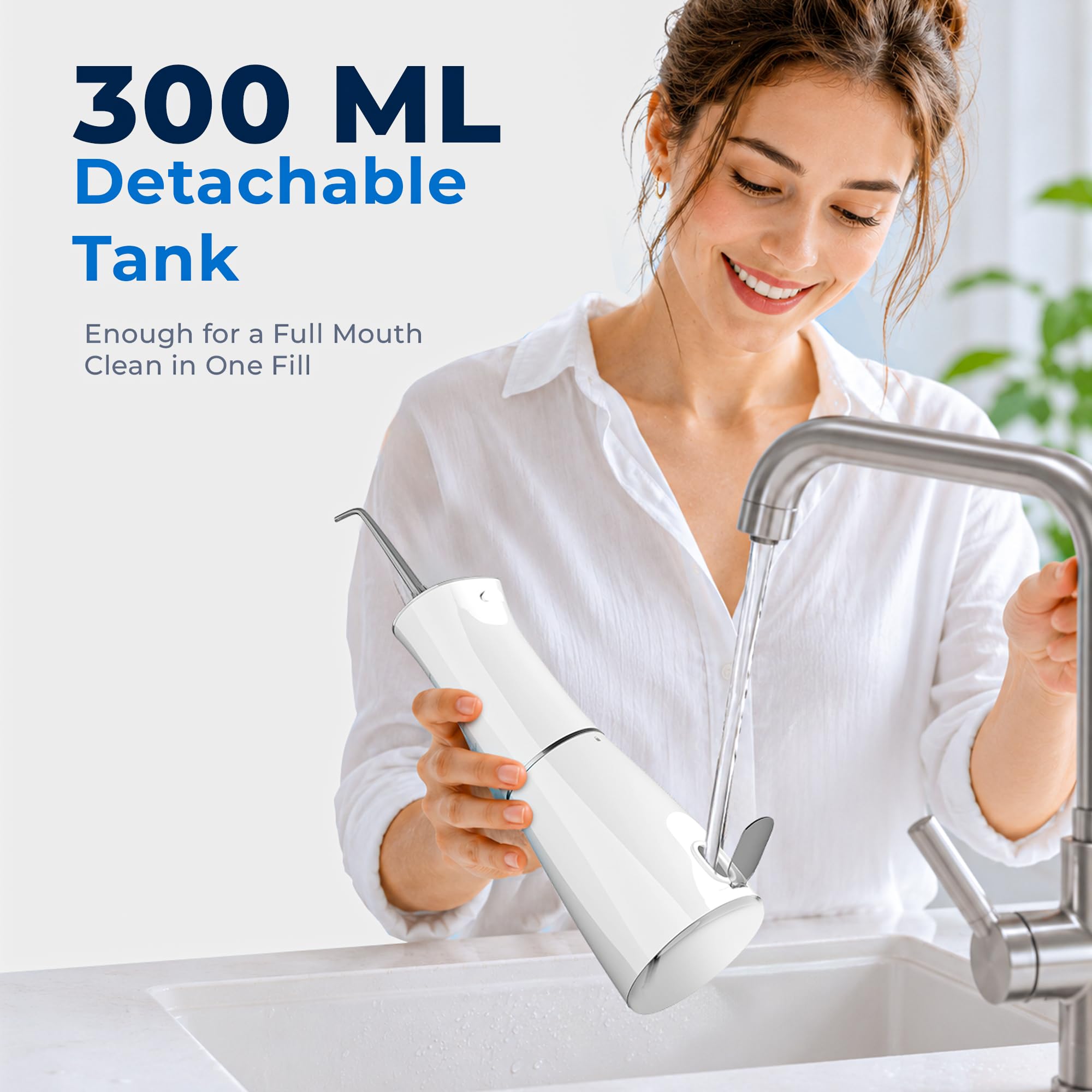 Hevva Irrigador dental de agua de 300 ml, tanque de agua de gran tamaño, recargable, IPX7, impermeable, púa de dientes, portátil, inalámbrica, irrigador bucal, máquina de limpieza de hilo dental