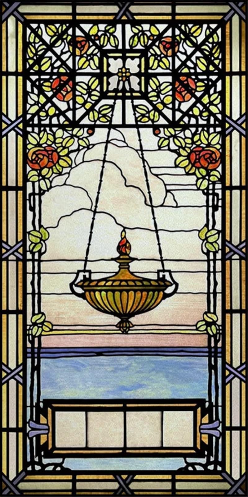 Stained Glass Window Film,Frosted Privacy, Static Cling,Vintage Colorful Stickers for Glass Windows(Color 7,50X100cm)