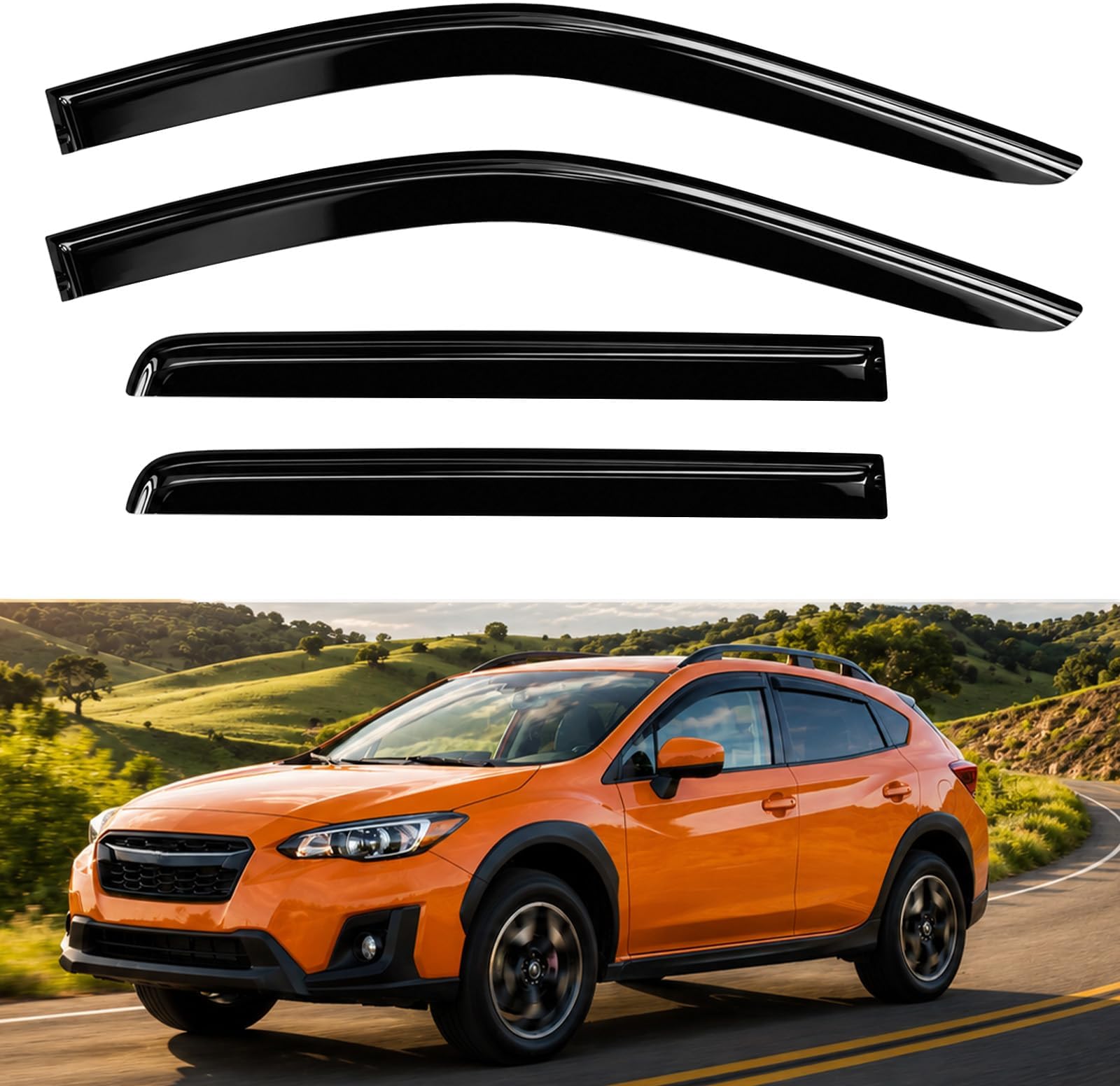 4PC Rain Guards for 2018-2023 Subaru Crosstrek Window Visors for 2017-2023 Subaru Impreza Hatchback Deflectors Sun Shades Vent Tape On Out Channel
