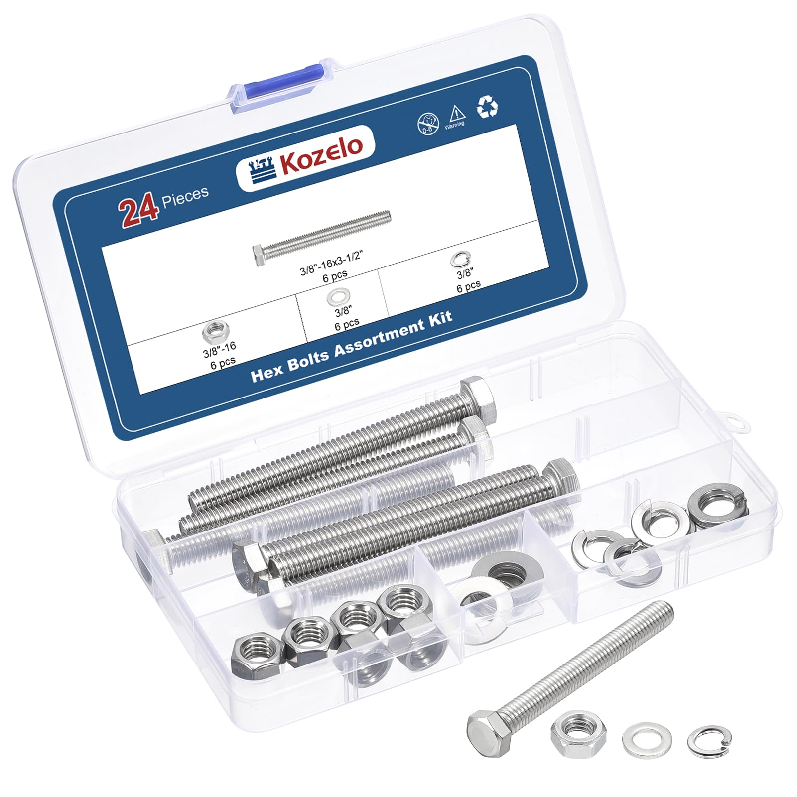 Kozelo 24 Pcs Bolts and Nuts Washers Kit