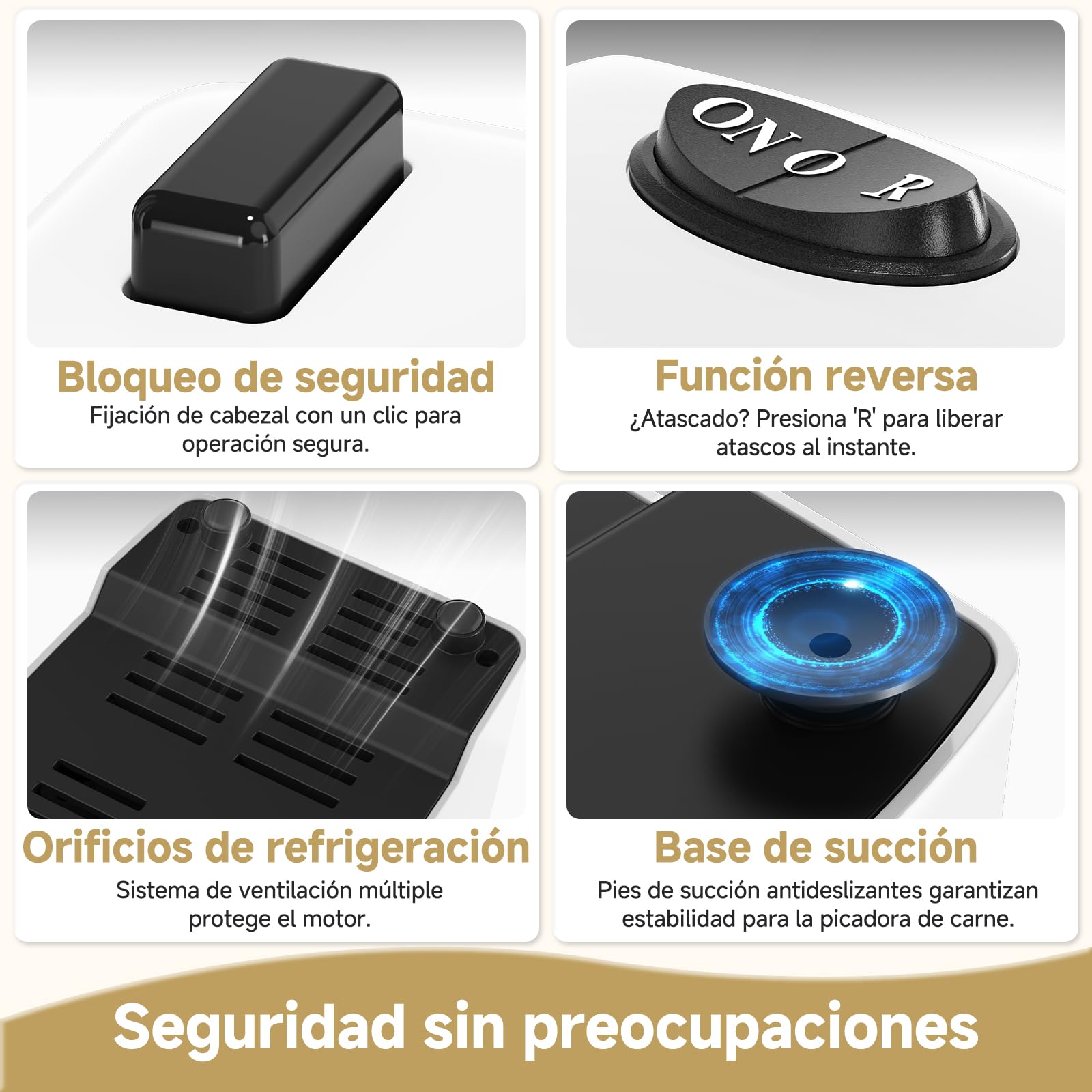 AMZCHEF Picadora de Carne Eléctrica para el Hogar - con 3 Placas, Rellenador de Salchichas & Kit Kubbe | Ideal para Carne Picada, Salchichas & Cocina Doméstica