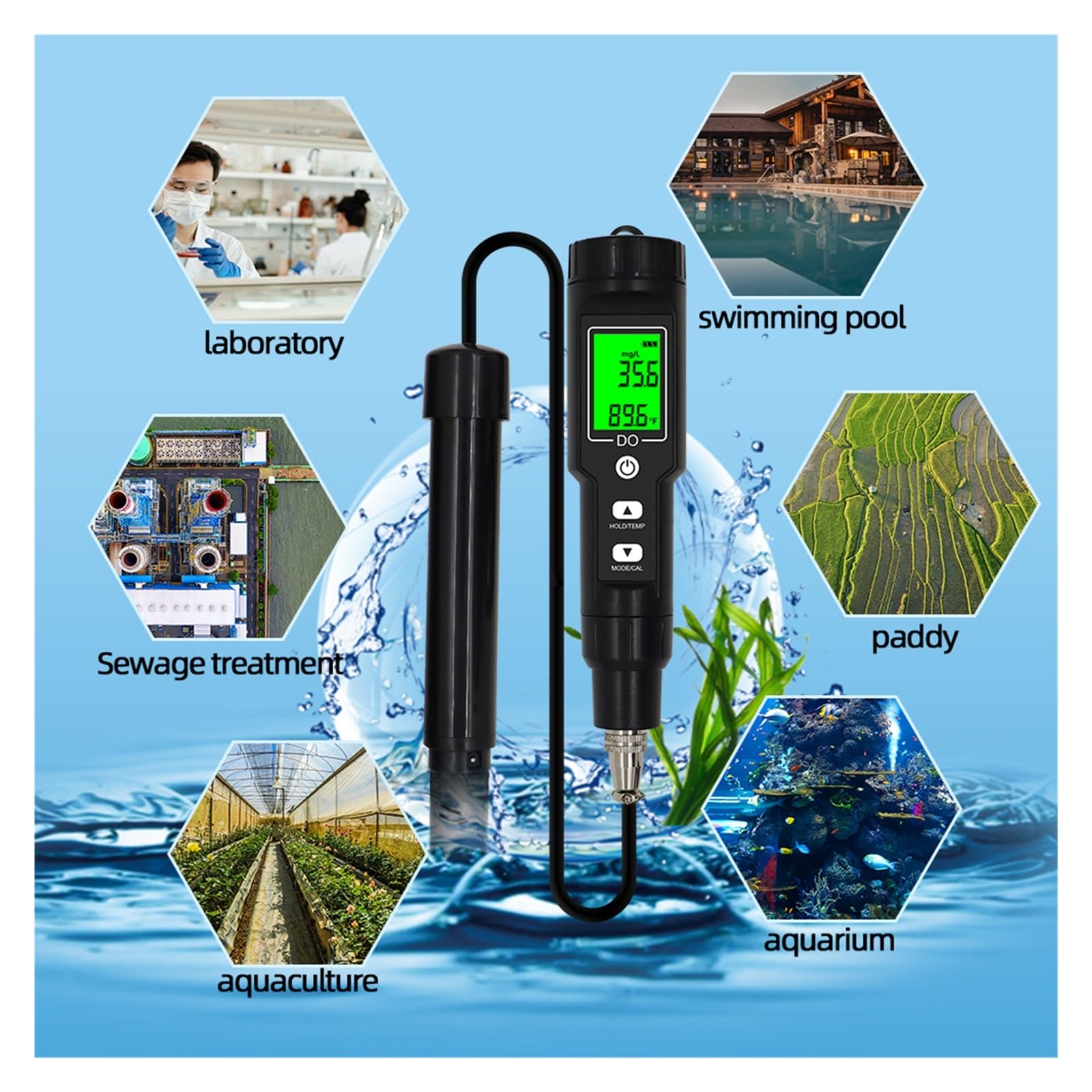 Medidor Digital de disolución (0,0-40,0 l/l), Resistente al Agua, ATC, 0,0-300,0% de oxígeno disuelto, Detector de Calidad del Agua.