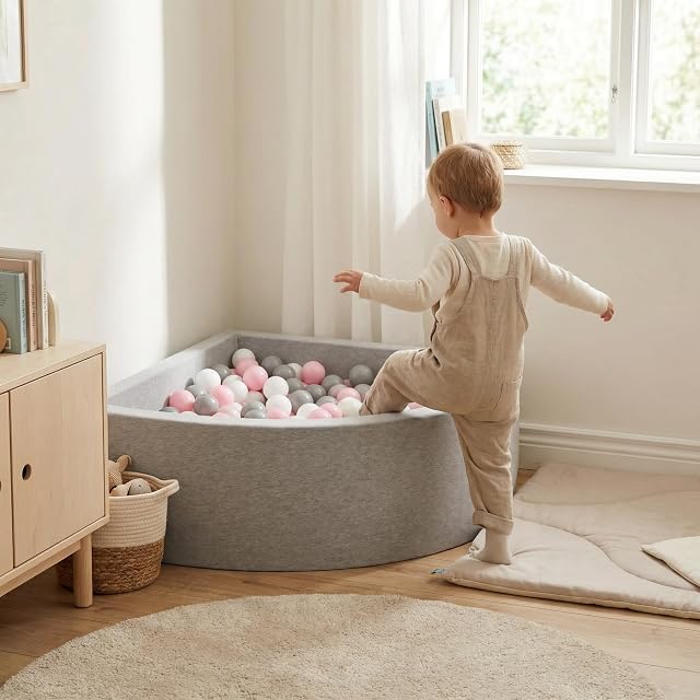 Foto 7 de 8 de KiddyMoon Piscina de Bolas Cuarto de Esquina 90x30cm con 300 Bolas 7cm Piscina de Espuma para Bebé y Niño…