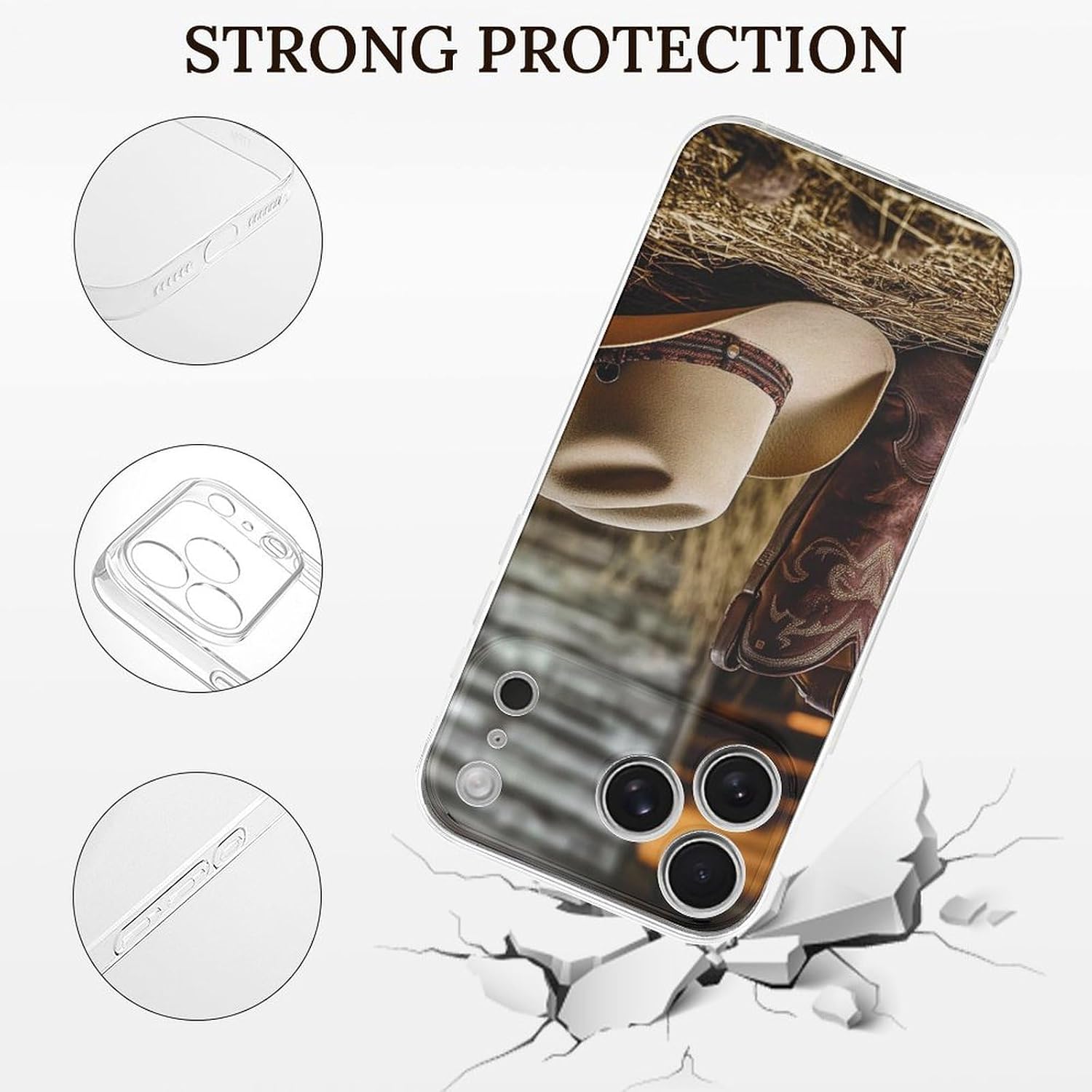 Clear Phone Case for iPhone 17 Pro Max Case, Cowgirl Boots Hat in Farm Prints Shockproof TPU Cell Cover with Wireless Charging, Anti-Yellowing, Transparent image 2