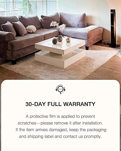 Miniatura 5 de FKWin Withe - Mesa de centro moderna contemporánea con luces LED, mesas de centro blancas para sala de estar con superficie de alto brillo, mesa