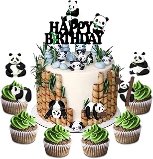 Set of Acrylic Panda Happy Birthday Cake Topper, Panda Bear Smash Cake Topper, Panda Themed Birthday Party Decoration, Animals Party Supplies ( 7Pcs )