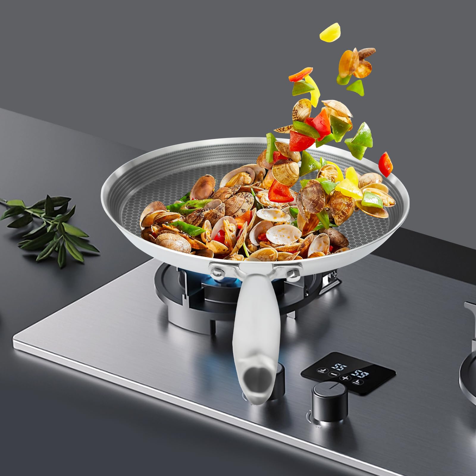 Bacocoo Stainless Steel Crepe Pan 10 Inch Nonstick Crepe Pan, Stainless Steel Honeycomb Coating Pancake Pan, Non Stick Flat Skillet Tawa Dosa Tortilla Griddle Pan, Induction Compatible.