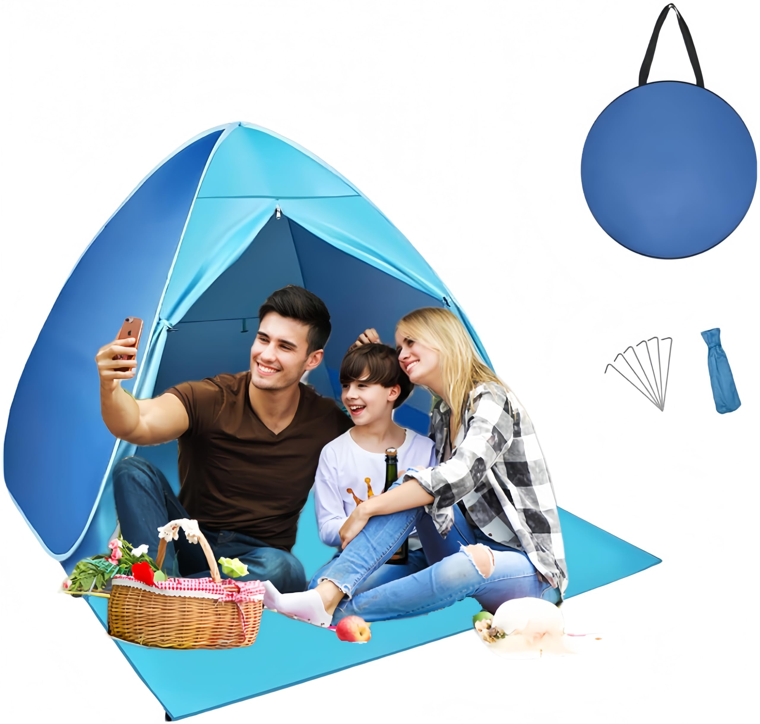 Abri de plage pop-up résistant au vent et au soleil tente légère 3-4 places