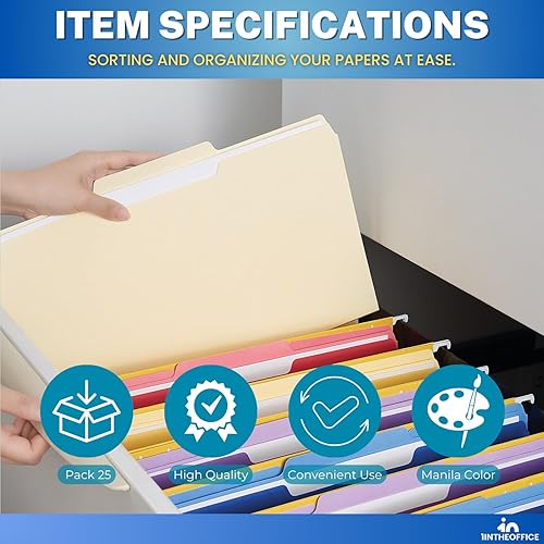 Miniatura 7 de 1InTheOffice Carpetas de archivos legales, carpetas de archivos tamaño legal, carpeta de archivos surtidos de 1/3 pestañas, Manila, paquete de 25