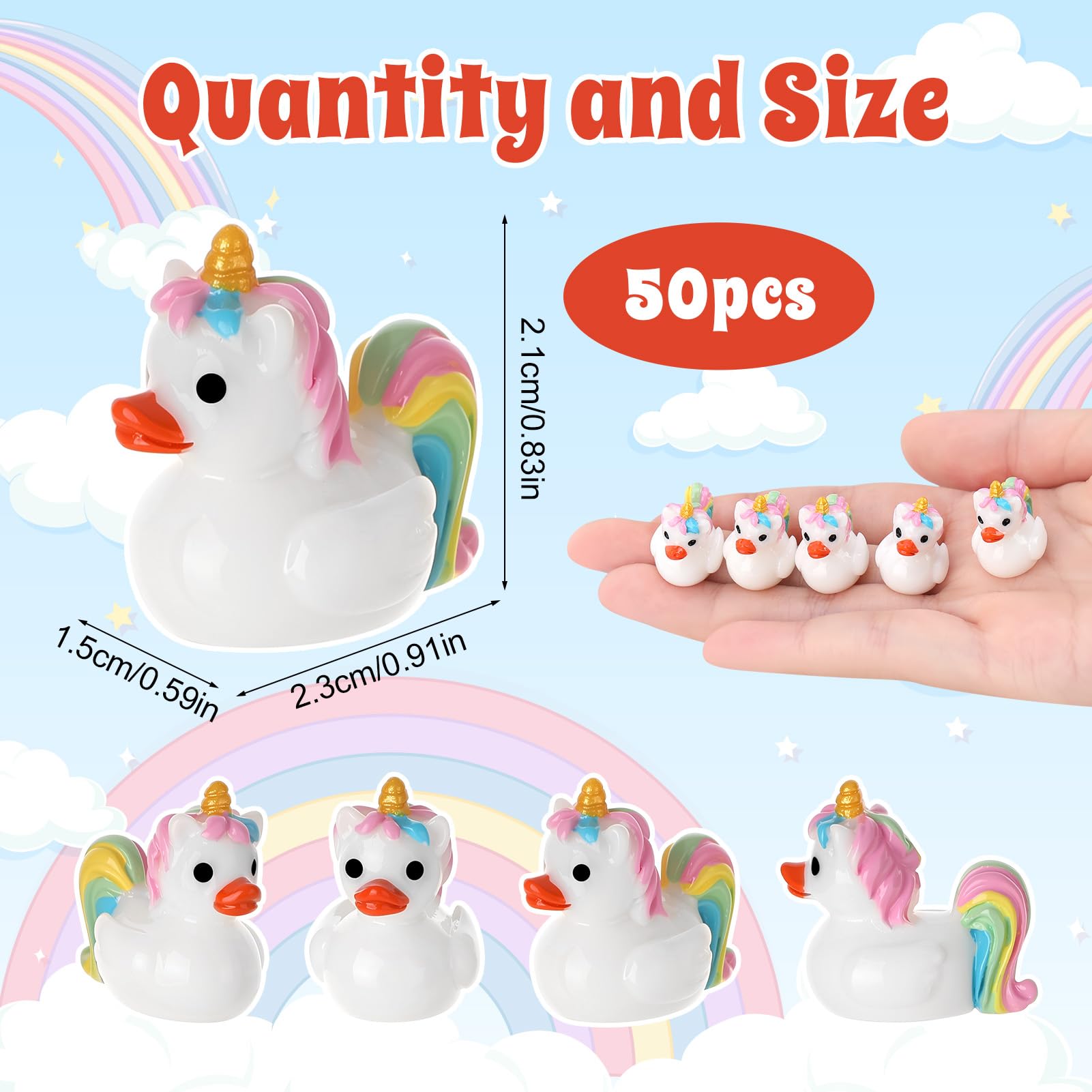50 Stück Einhorn-Enten Spielzeugfiguren, Mini-Einhorn-Enten aus Harz, kleine Einhörner, Entenspielzeug für Partygeschenke (Einhörner)