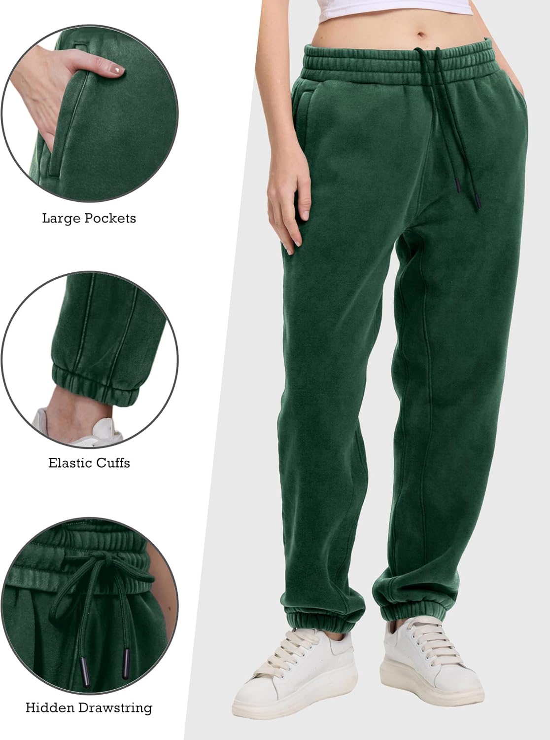 FAIABLE Heavyweight Fleece-Lined Joggers for Men, Winter Warm Washed Sweatpants Relaxed Fit Tapered Cuff & Drawstring Unisex