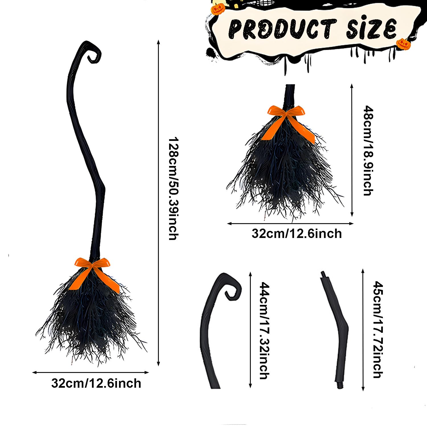 Reicyfang Witch Broom with 3 Colors of Ribbons, Halloween Witches Broomstick Plastic Witch Broomstick Cosplay Broom Props Witch Broom Party Decoration, Masquerade Show Dress Up Dance Party Supplies