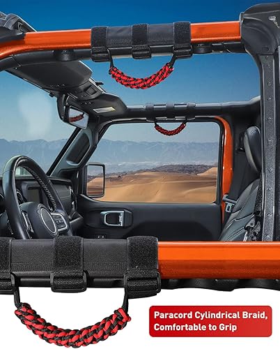 Miniatura 2 de Savadicar 2 asas de agarre de barra antivuelco, mango de agarre de tejido circular compatible con Jeep Wrangler CJ YJ TJ JK JKU JL JLU y Gladiator