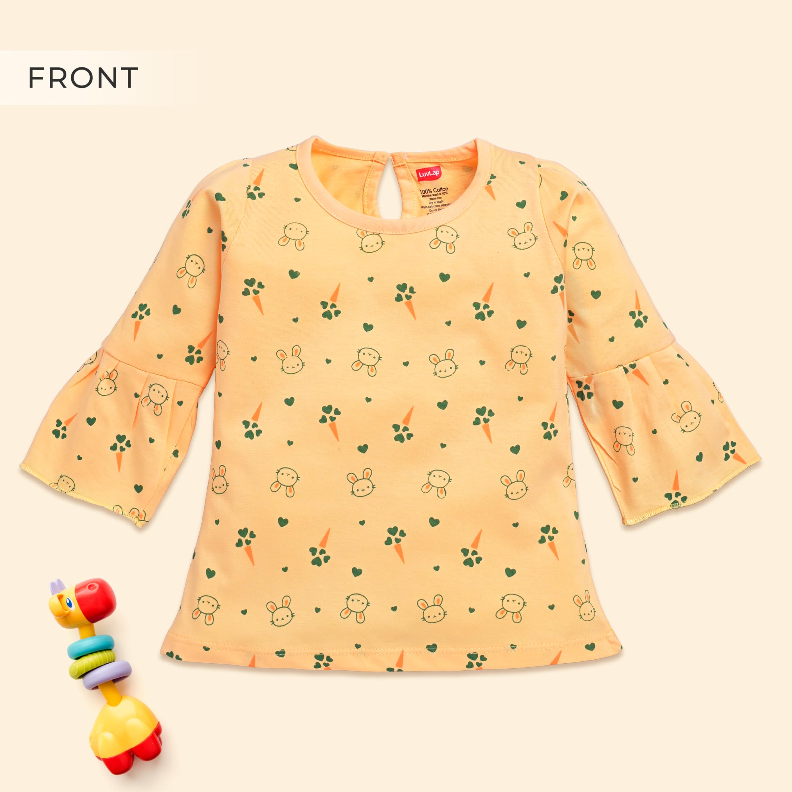LuvLap Baby Girls 100% Cotton Full Sleeve Girls Top Pack of 2, Sea Green & Mango, L (6 to 12 Months) 3