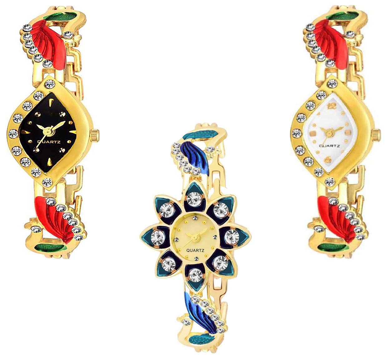 RPS FASHIONWITH DEVICE OF R Analog Multicolour Dial Women's Watch, Combo Pack of 3, gold, strap