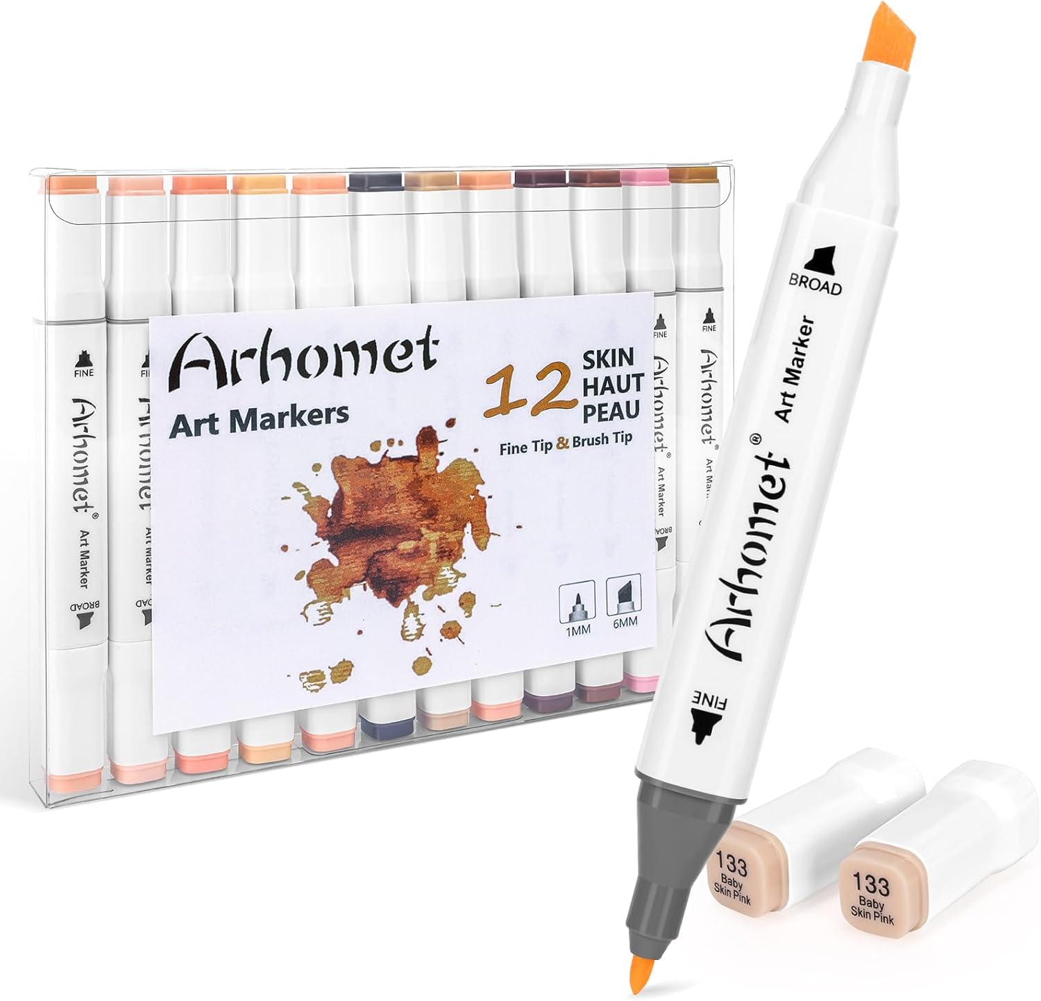 Arhomet 12pcs Skin Tone Alcohol Markers Set, Light Skin Dark Skin Dual Tip Alcohol Based Art Drawing Permanent Markers for Adult Artists.