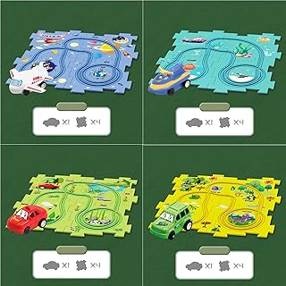 DIY Assembling Electric Trolley, Upgrade Puzzle Track Play Set with Vehicles, Battery-Operated Toy Vehicle Puzzle Board for Kid's Toys, RailCar Building Toys Vehicle & Puzzle Board (5PCS, 4 in 1)