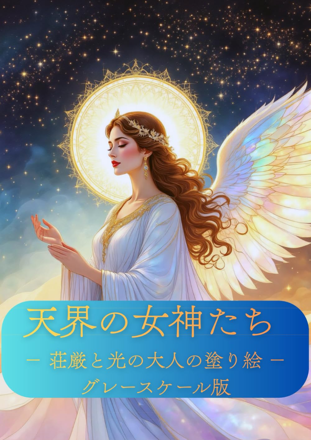 天界の女神たち − 神秘と光の大人の塗り絵 −グレースケール版