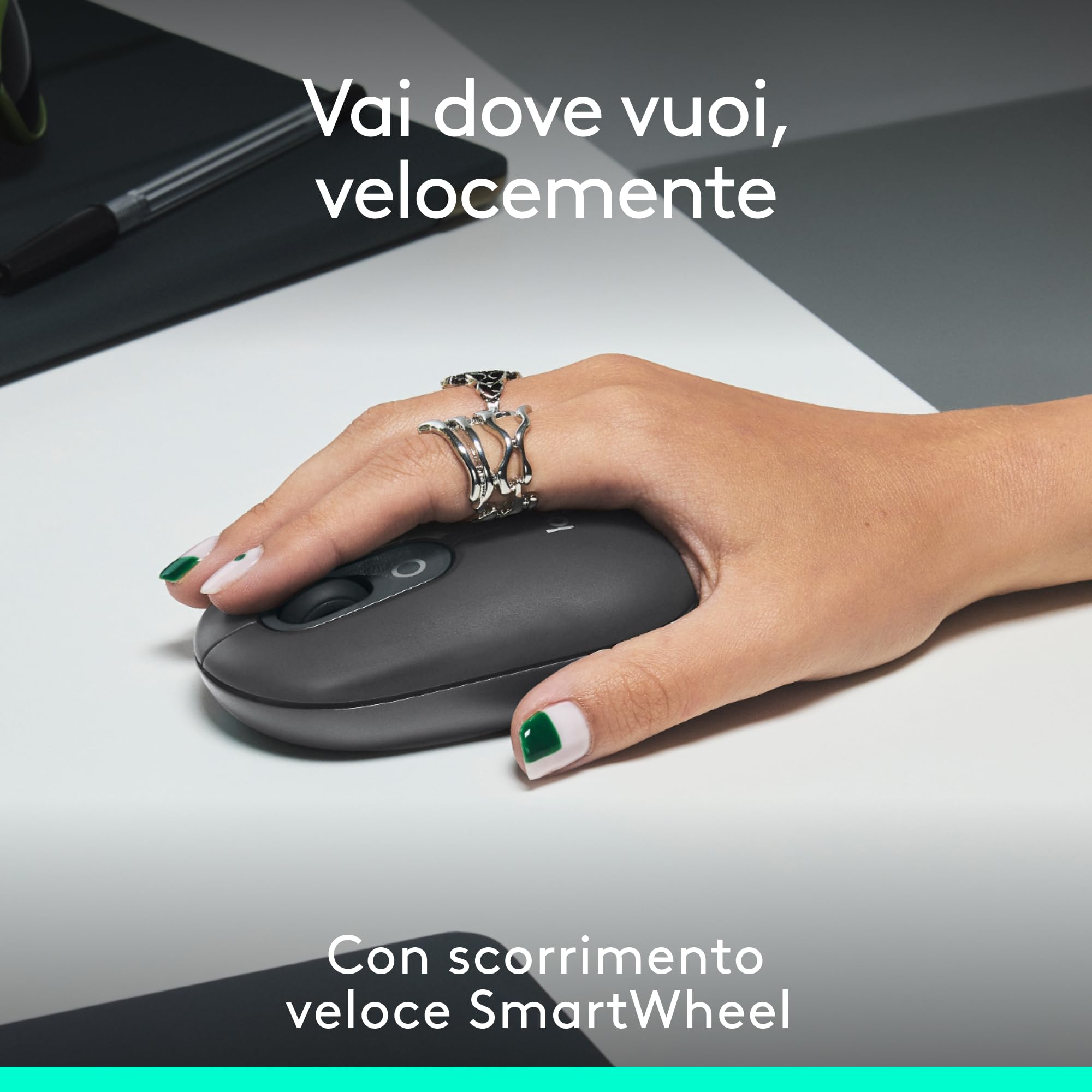 Logitech POP Mouse, mouse wireless Bluetooth compatto e portatile con pulsanti programmabili e clic discreti, Easy-Switch tra un massimo di 3 dispositivi, laptop, tablet, PC - Graphite
