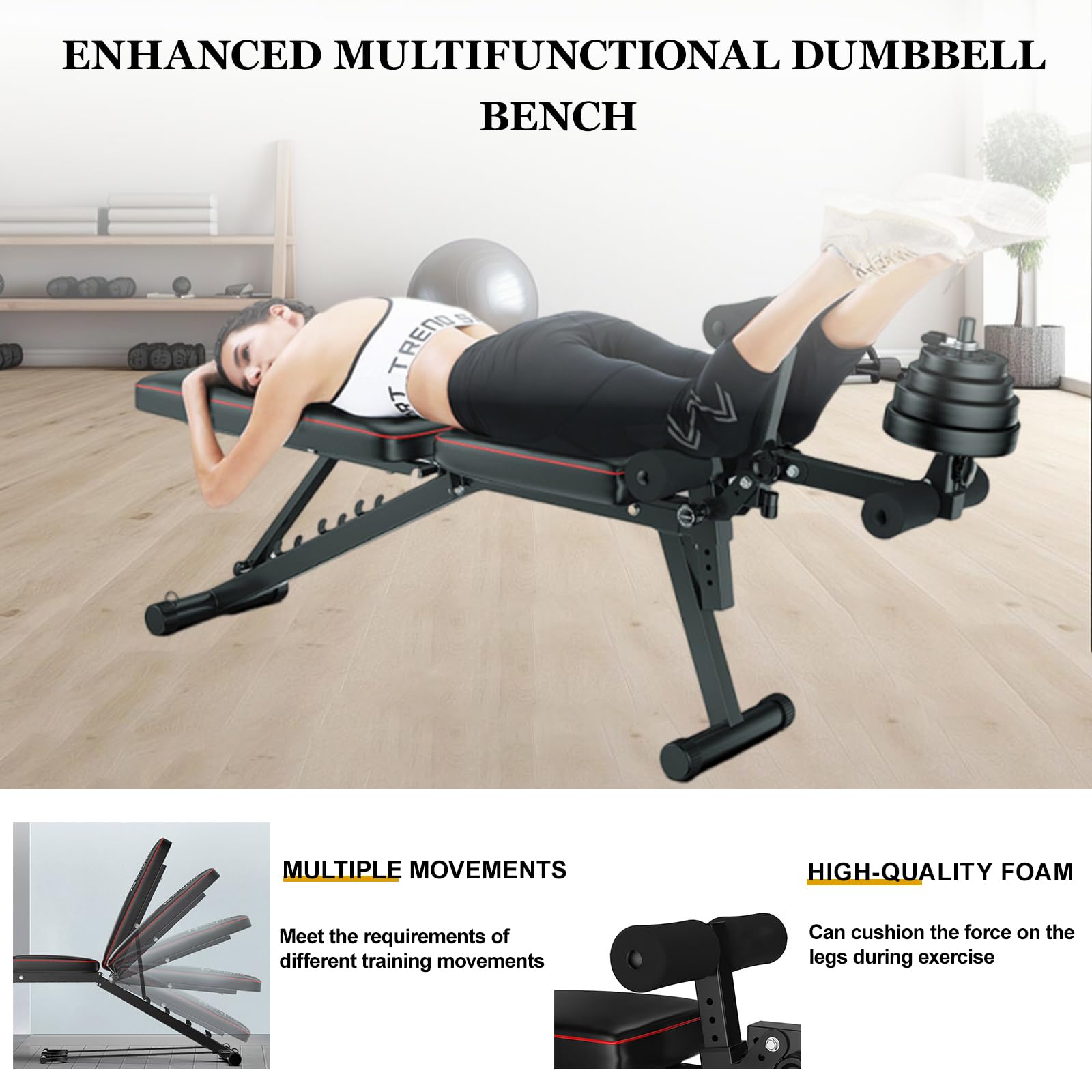 Panca Palestra Pieghevole Panca Regolabile Rullo massaggiante per Gambe 3D ad Alta Resistenza da 200 kg e Schiuma Comfort Multistrato per Cross Training, Riabilitazione e Home Fitness