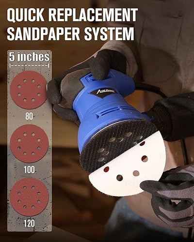 Miniatura 5 de AVID POWER Lijadora orbital de 5 pulgadas, lijadora eléctrica de 12000 RPM, lijadora orbital aleatoria para carpintería, 12 piezas de lija y bolsa