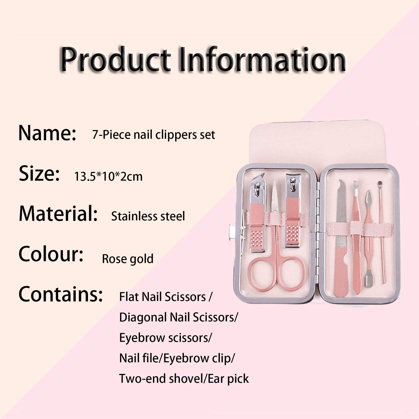 Manicura Pedicura[7 Piezas], Profesionales Manicura Kit, Profesional Cortaúñas, Juego de Manicura de Acero Inoxidable, Tijeras de uñas para Manicura y Pedicura con Caja
