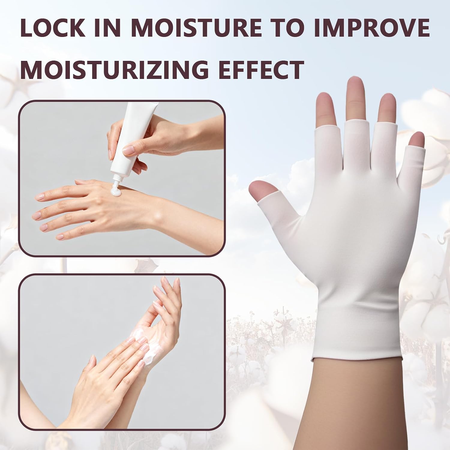 3 Pairs Cotton Gloves White Cotton Gloves for Dry Hands Sleeping, Moisturizing Gloves Overnight for Lotion, Soft Cloth Glove Liners for Women Men Eczema Hand Care