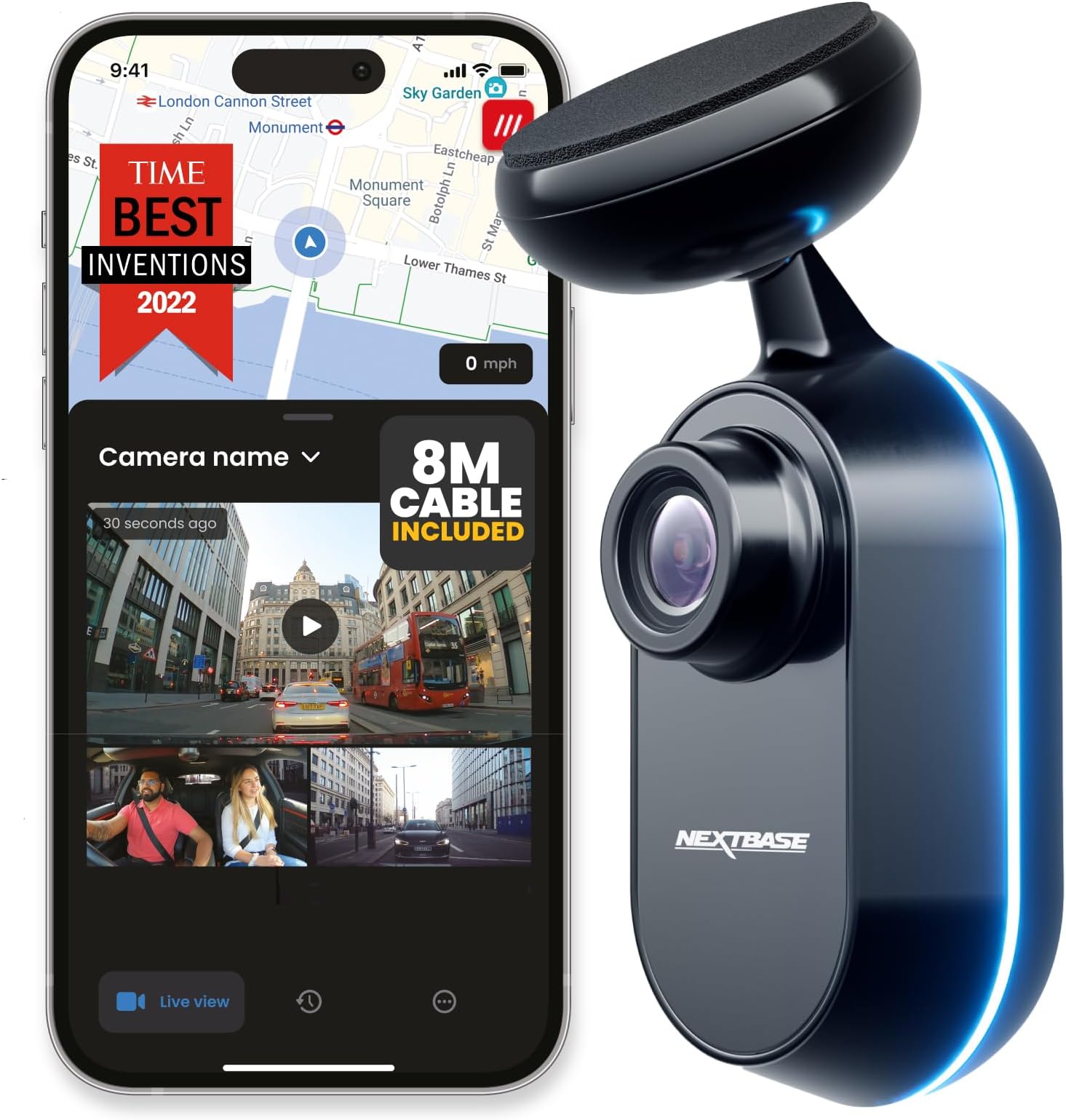 NEXTBASE iQ Rear Window Dash Camera, Rear View Dash Cam, Rear Camera Only, 1440p Rear Car Cam with Smart Sense Parking, Guardian Mode, and Roadwatch AI