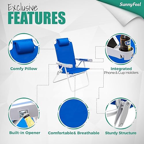 Miniatura 7 de SUNNYFEEL Sillas de playa de gran tamaño de 17 pulgadas de alto, paquete de 2 para adultos, resistentes, 500 libras, 5 posiciones, silla de