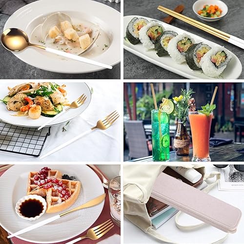 Miniatura 121 de AARainbow Juego de cubiertos de acero inoxidable de 8 piezas, portátil, reutilizable, juego de utensilios de viaje, incluye palillos, cuchillo