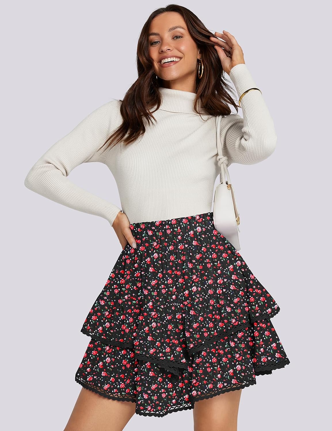 TARSE Womens Flowy Shorts High Waist Pleated Mini Skirts Casual Boho Ruffle Tiered Skorts Cute Versatile Fashion Shorts - Image 3