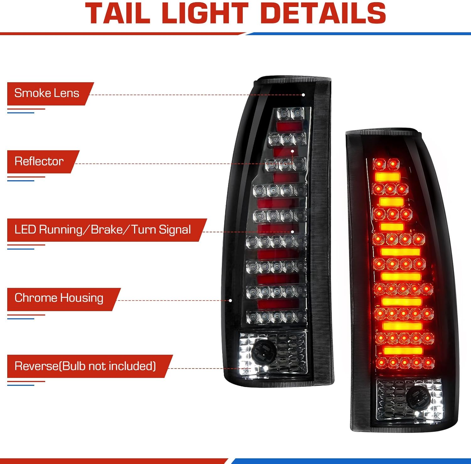 ILONPA Led Set of 3, Tail Lights Pair+3rd Brake Lamp Fits for 1988-1999 Chevy Silverado/GMC Sierra C/K 1500, 1988-2000 Chevy Silverado/GMC Sierra C/K 2500, Only Fit Factory Incandescent Models