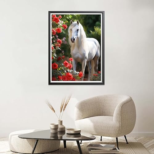 Miniatura 4 de Sheehow - Kit de pintura de diamantes 5D para adultos, caballo rojo, taladro completo, arte de diamante, arte de animales, imágenes de gemas de