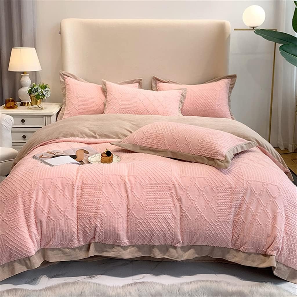 Pure Color Warm Velvet Four-Piece Set Autumn and Winter Style Corner Quilt Cover Bed Sheet Thickening Double Bed Supplies (Colour: D Size: 1.5 m) (A 1.5 m)