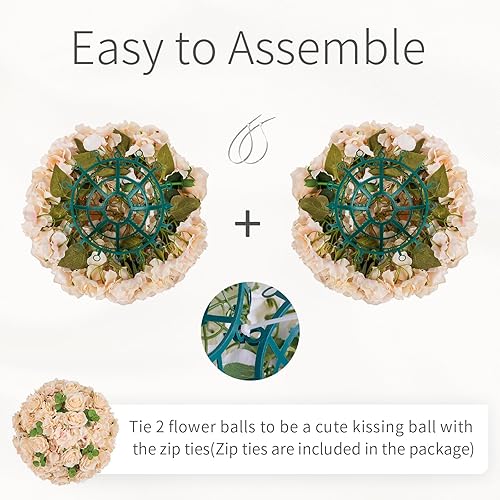 Miniatura 6 de Esferas de flores para centros de mesa, ramo de arreglo  2 bolas grandes de rosas falsas, flores de boda champán para mesas de centros de mesa, bola