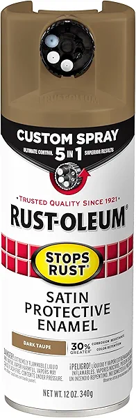 Rust-Oleum 376878 Stops Rust Custom Spray 5-in-1 Spray Paint, 12 oz, Satin Dark Taupe