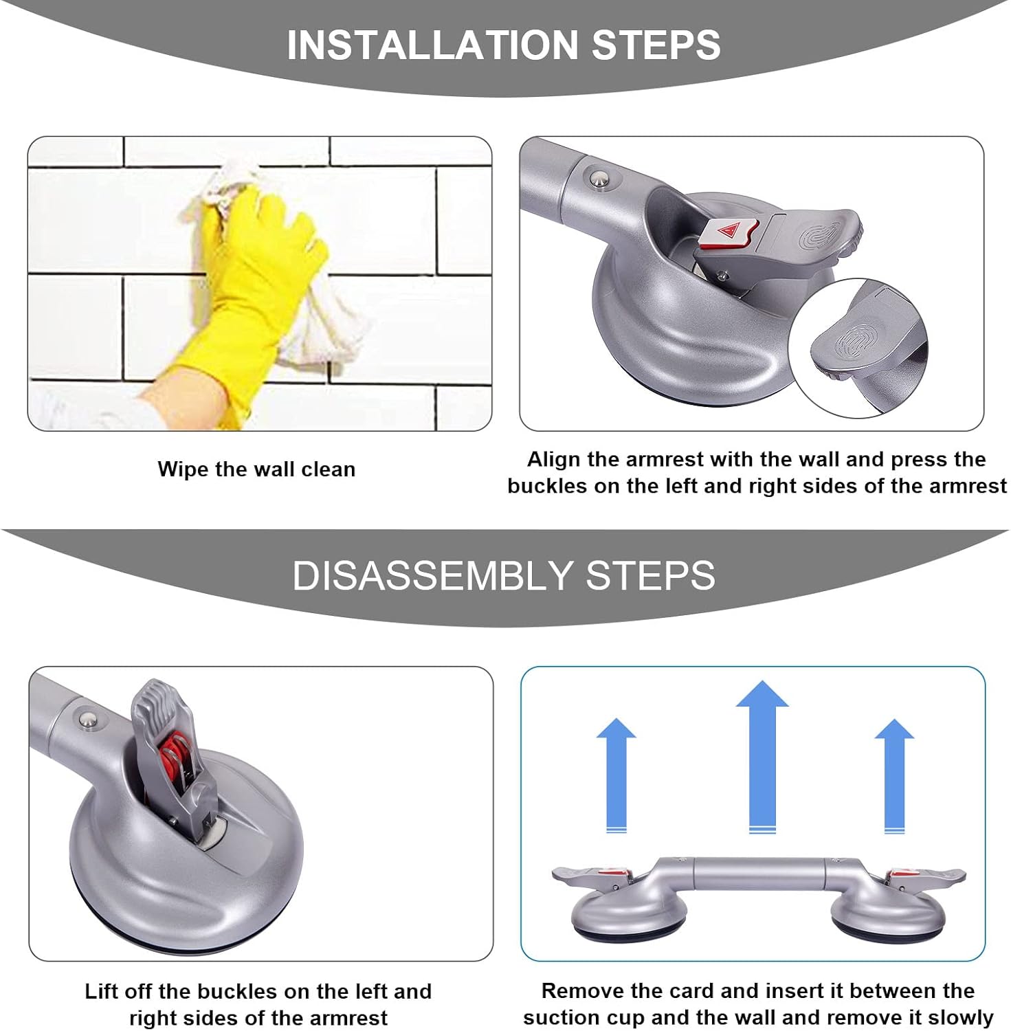 17inch Suction Shower Grab Bar, Portable Shower Handle Bar Suction Grip Bar Bathtub Handle with Strong Hold Suction Cup Fitting and Rapid Release for Bathroom(Max Capacity :300lb