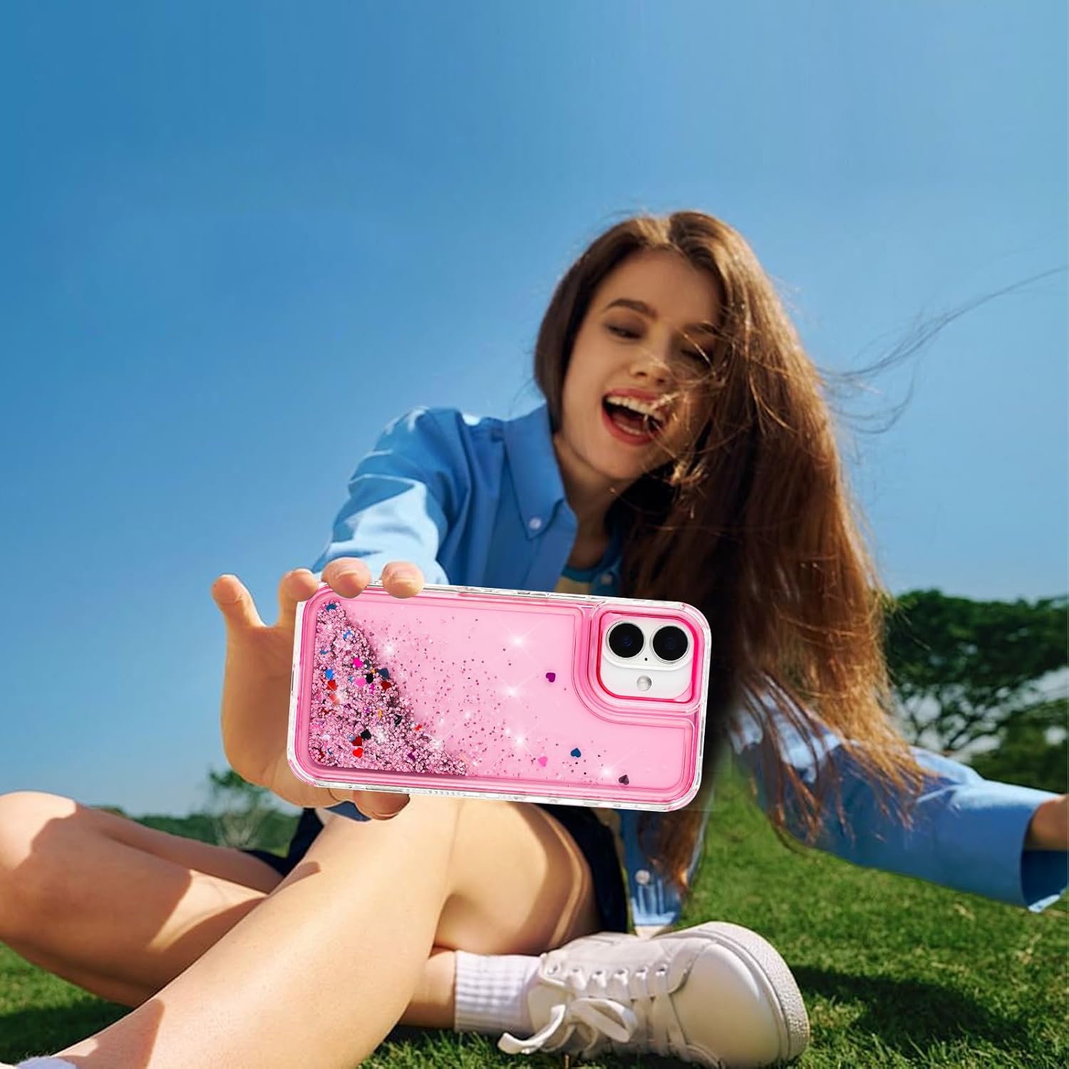 Tikoo Designed for iPhone 16 Plus Case Glitter for Women Girl Clear 3-in-1 Heavy Duty Protective Phone Cover with Floating Liquid Quicksand Bling Sparkly Cute Case for iPhone 16 Plus 6.7” - Image 3