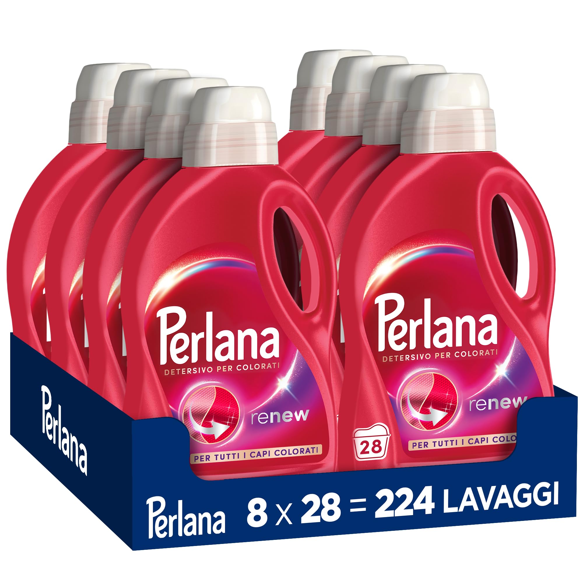 Perlana Detersivo Colorati (8 confezioni da 28 lavaggi), Detersivo lavatrice liquido per tutti i capi colorati, Detersivo colorati per pulizia delicata e colori e fibre rinnovati