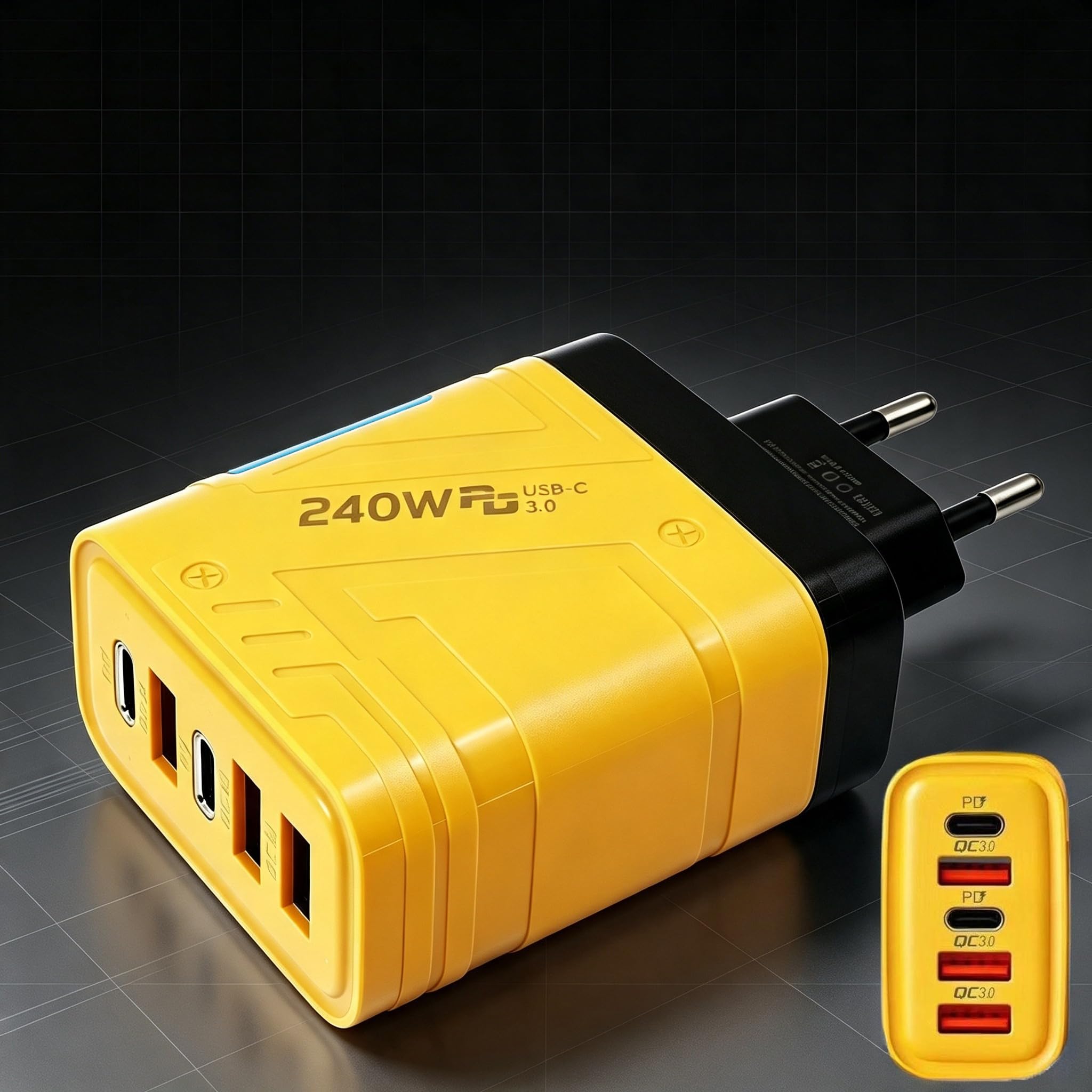 1PC Multi-Port 240W Fast Charger 3 PD USB-C + 2 QC3.0 USB-A Wall Charger,EU | with LED Indicator, Travel Power Adapter