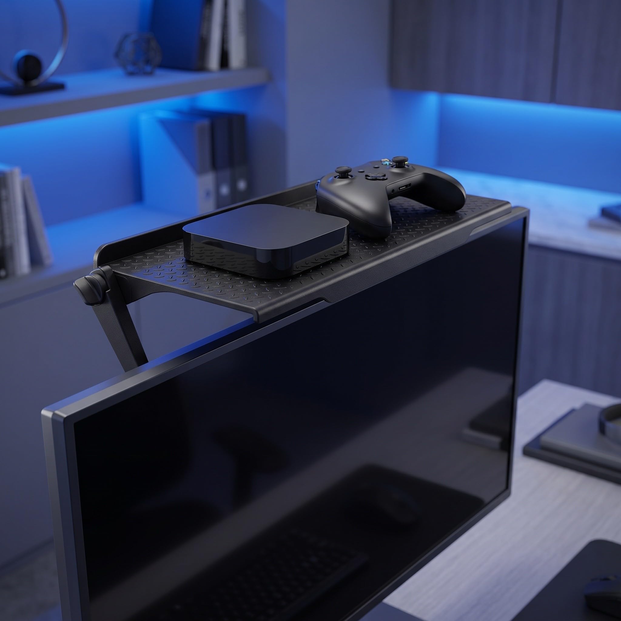 Lurrose 4 pezzi Mensola TV in plastica ampia piattaforma regolabile supporto monitor senza foratura | Supporto router per console di videogiochi per riporre dispositivi audio video e multimediali