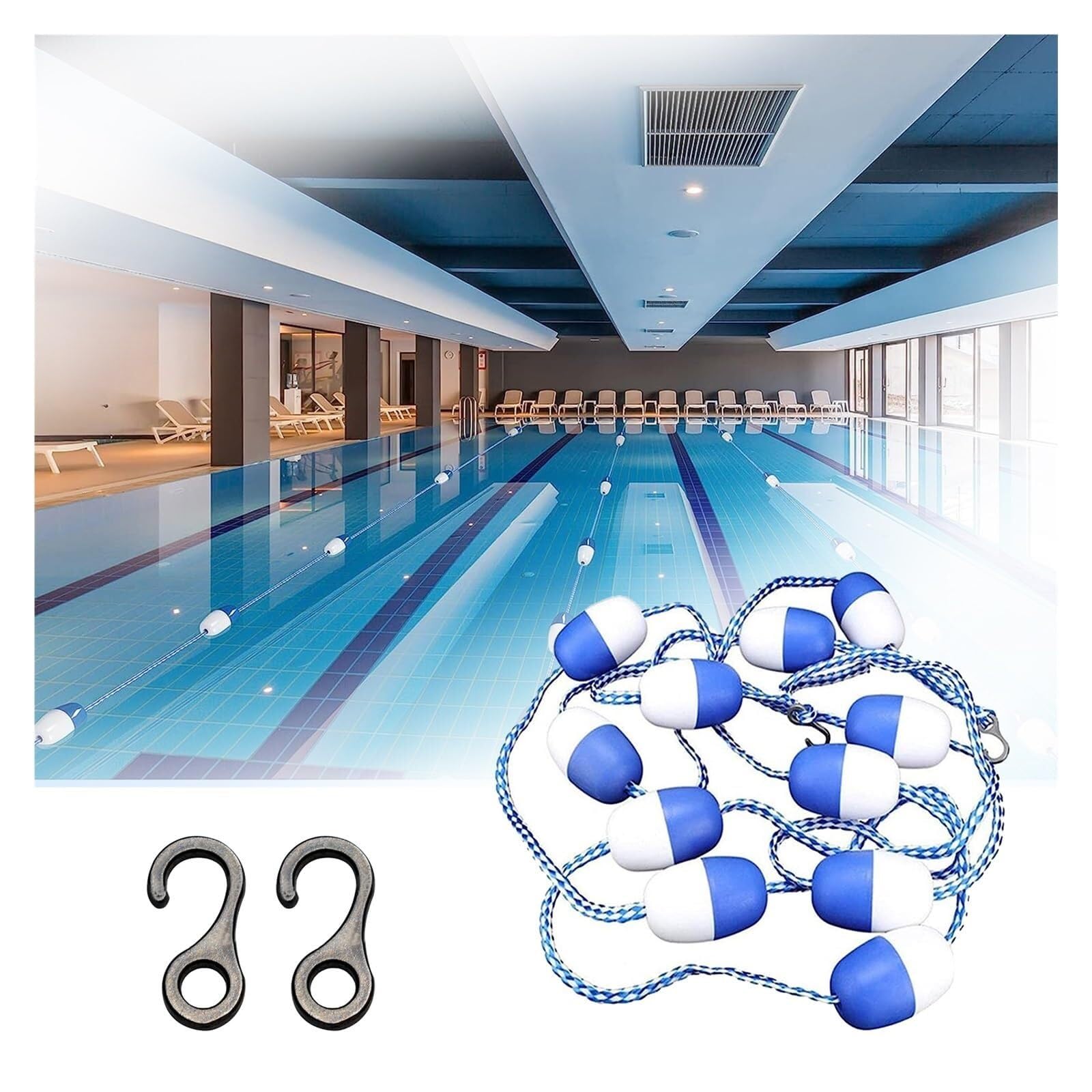 PPXCZZ Pool Lane Dividers, Indoor Pool Safety Divider Rope with Blue-White Buoys, Professional Swimming Lane Lines, 16-30 Feet(7m/23ft)