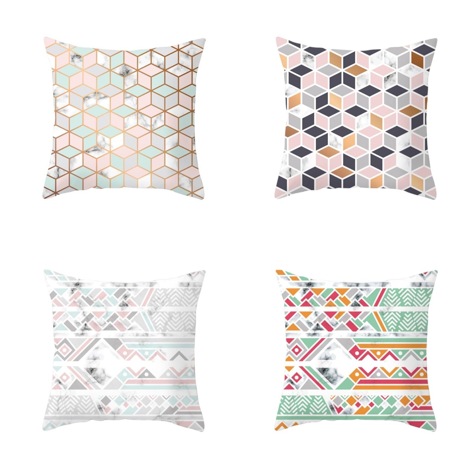 Fundas Cojines Sofa Rosa Verde Gris Cushion Covers 80x80/4 Pcs | Engrosar Algodón Lino,Transpirabilidad,con Cremallera Oculta,Lavable,para Sofá Cama Silla Habitacion Salón Decoración Hogar
