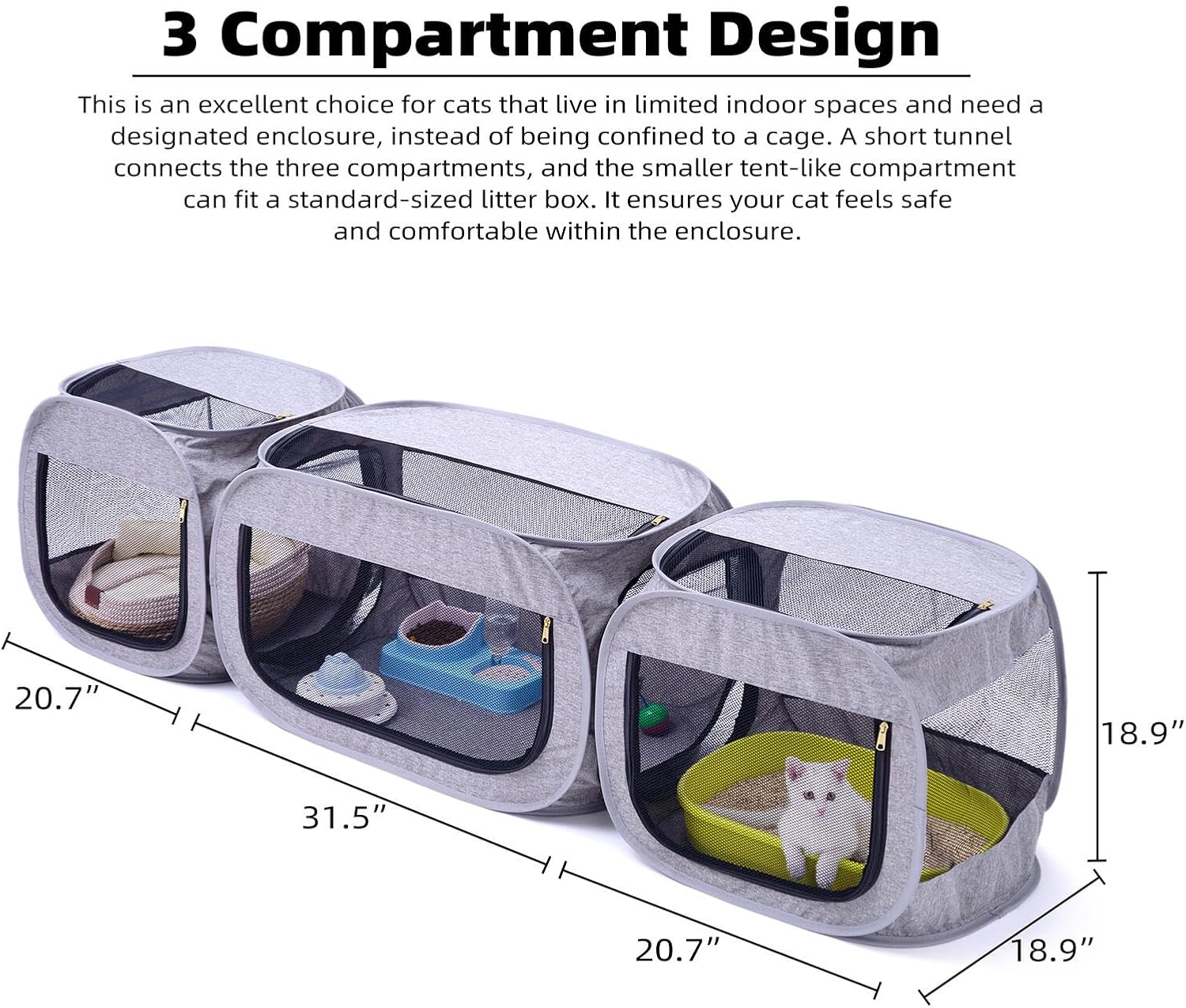 NAFU Corner Cat Playpen Space Saving for Indoor Use, Pet Playpen with Litter Box Compartment, Foldable & Portable Enclosure for Kittens or Puppy, Cat Houses & Condos